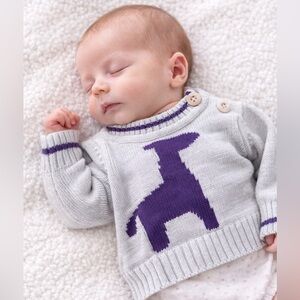 Origany Baby Sweater 0–3M | 100% Organic Cotton | Purple Giraffe | Like New